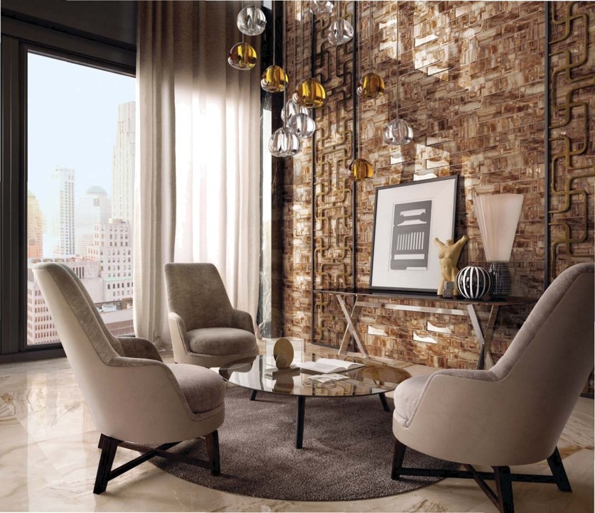Marble Design & 3D Beveled Agate Stone brown Mirro Glass