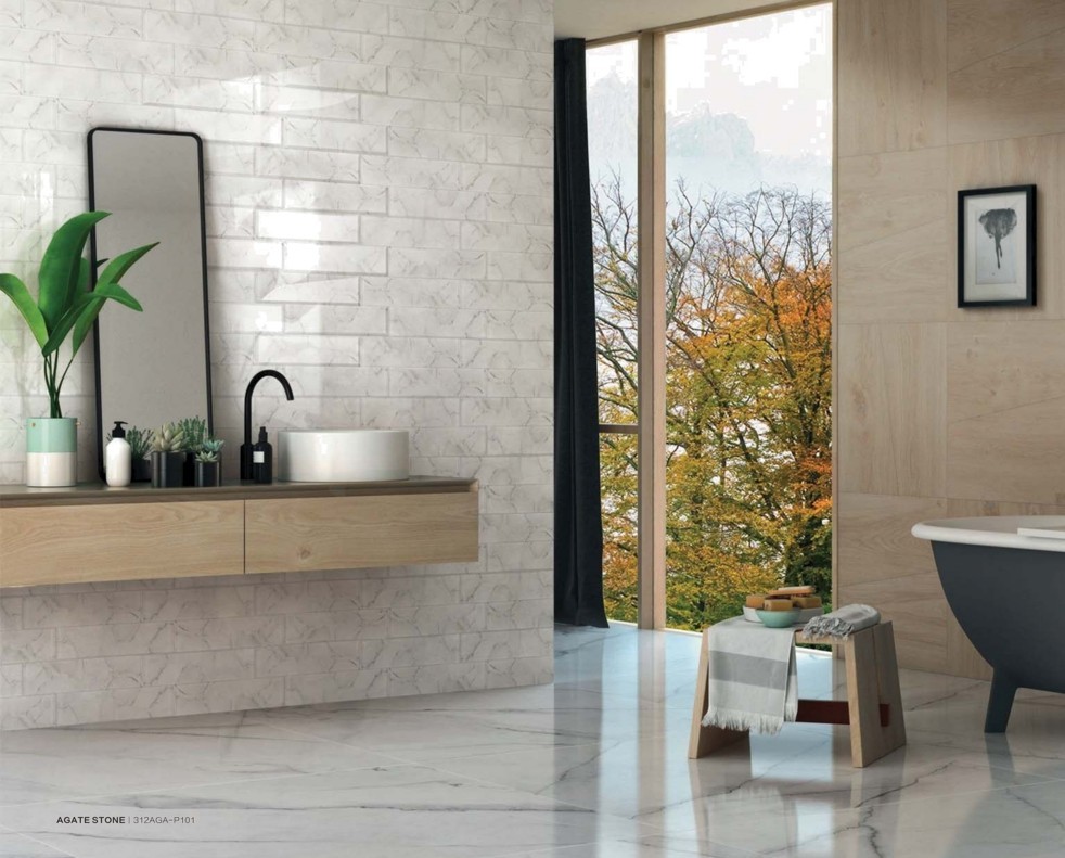 Marble Design & 3D Beveled CARRARA WHITE Mirro Glass